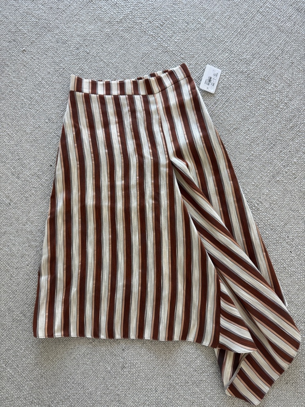 Striped Brown and Cream Italian Asymmetric Midi Skirt